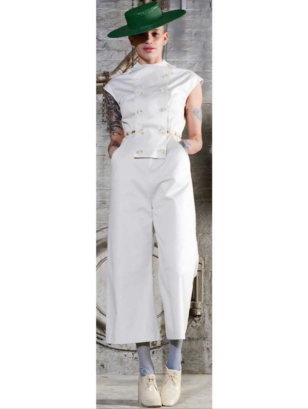 Retro Jumpsuit Meg Shop Beige Canvas Button Straight Leg Sleeveless